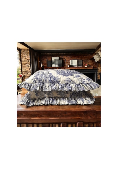 Fırfırlı Yastık Kılıfı Tek Kişilik Fransız Kır Evi Stili 2'li 50 X 70 Cm Lacivert