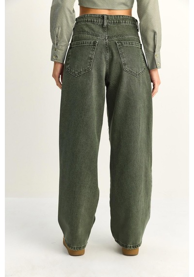 Shade Kadın Vintage Yıkamalı Baggy Kesim Rahat Kalıp Denim Pantolon 703 60286060 - Haki