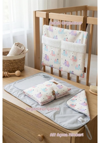 Yenidoğan 3 Prç Anne Bebek Hediye Hastane Çıkışı Alt Açma Bakım Çanta Askılı Organizer Set Elephant Belirtilmemiş