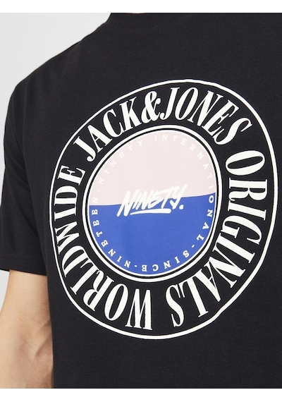 Jack & Jones Jack Jones Baskılı Bisiklet Yaka Tişört 12250411 Siyah