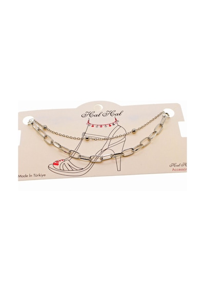 Gümüş Renk Top Ve Oval Dikdörtgen  Zincir Halhal  - 1820 Gümüş