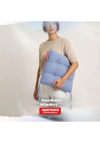 Pötikareli Sandalye Minderi 40x40 Pofidik Piknik Minderi Mavi