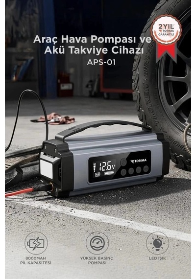 Premium Torima Araç Hava Kompresörü Aps01 Yol Yardım Işıklı Pompa Dijital Ekran