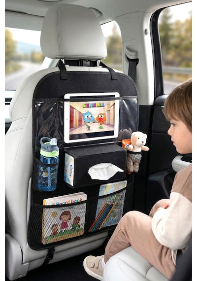 2 Adet Araç İçi Koltuk Arkası Organizer Koruyucu Kılıf Eşya Düzenleyici Tablet Tutucu Organizer