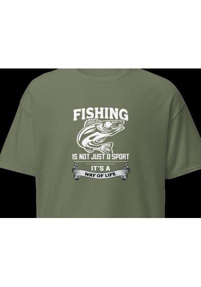 Wildstyle Fishing Is A Way Of Life Balıkçılık Yaşam Tarzı Baskılı Unisex Bisiklet Yaka Pamuklu Tişört - Haki