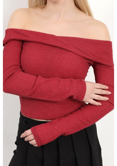 Giysa Kadın Madonna Yaka Uzun Kollu Bürümcük Bluz Bordo - Ms0000589 Bordo