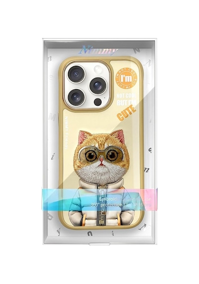 Apple iPhone 16 Pro Max Uyumlu 3d Gerçek Nakış İşlemeli Kedicik Desenli Silikon Kılıf 2.0