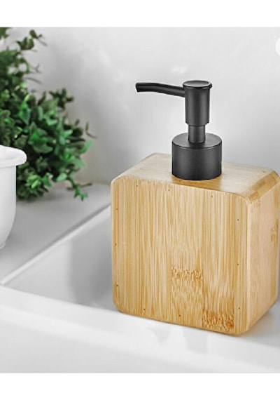 Premium Doğal Bambu Sıvı Sabunluk - Pompalı Ahşap Kare Sabun Dağıtıcı, Banyo Ve Mutfak Tezgâh Üstü Lüks Sıvı Sabun Şişesi 000 Açık Krem