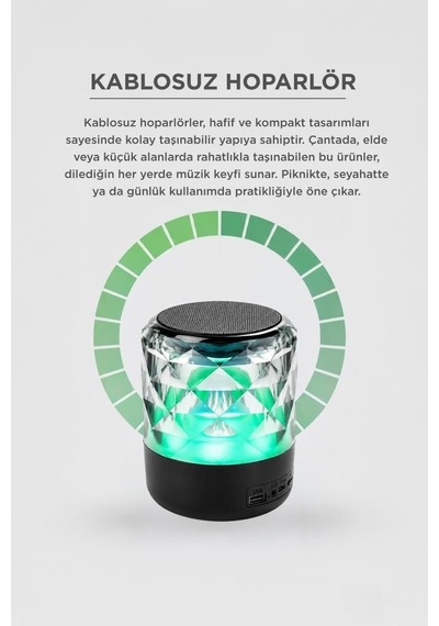 Premium Kamp Parti Ofis Bluetooth Hoparlör Rgb Işıklı D15 Siyah