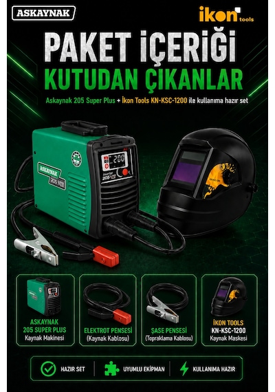 Askaynak 205 Super Plus İnverter Kaynak Makinesi + İkon Tools Kn-ksc-1200 Maske Seti