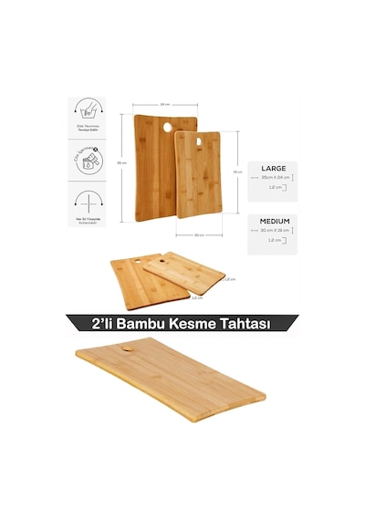 2 Boy Bambu Kesme Tahtası Seti, Bambu Kesim Tahtası, Bambu Et Tahtası Pratik Ve Dayanıklı 2 Boy Bambu Kesme Tahta Diğer