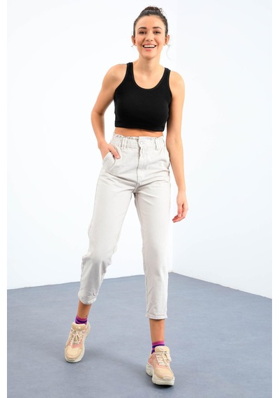 Tommy Life Siyah Basic Sıfır Kol Dar Kalıp U Yaka Kadın Crop Top Atlet - 97162 Siyah
