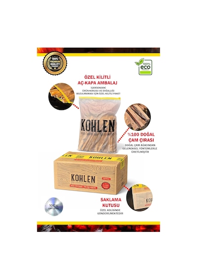 Kohlen Doğal Çam Çırası - Şömine, Mangal Ve Soba Için Hızlı Tutuşturucu 2 Kğ Çok Renkli