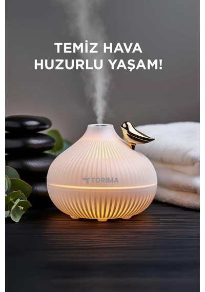 H12 Beyaz Ultrasonik Gece Lambalı Hava Nemlendirici Dekoratif Buhar Makinesi (İthalatçı Garantili)
