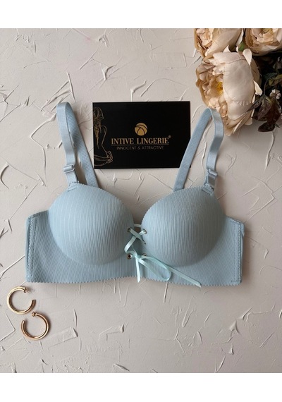 Jennifer Balensiz Push-up Destekli Lazer Kesim Dikişsiz Önden Bağ Mavi