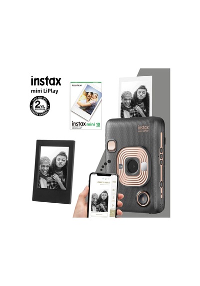 Fujifilm Instax Mini Liplay Hybrid Elegant Fotoğraf Makinesi + 10'lu Mini Film + Çerçeve Siyah