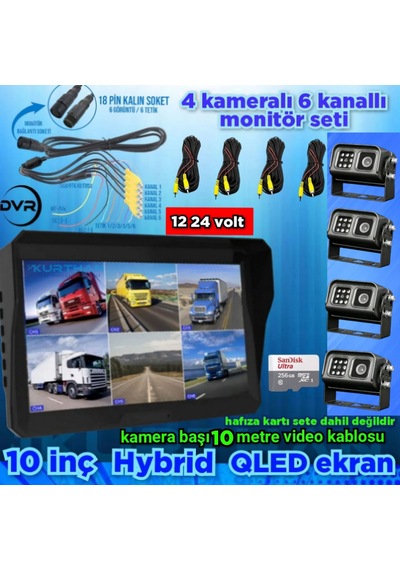 4 Adet Metal Kasa Ir Kamera 6 Kanallı 10'' Dvr Monitör Set 12-24v