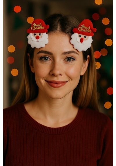 Yılbaşı Yeni Yıl Noel Baba Temalı Merry Christmas Saç Tokası 2 Li Set - Model 1