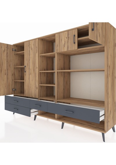Hyperion Dolap 12 Raflı 4 Çekmeceli 4 Kapaklı 220x44x163 Çam-çam/ Çam-çam/antrasit Hyperion Dolap 12 Raflı 4 Çekmeceli 4 Kapaklı 220x44x163 Çam-çam/ Çam-çam/antrasit