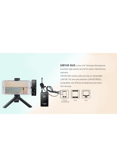 Ckmova Um100 Kit 5 Apple Uyumlu iPhone Ios için Uhf Kablosuz Yaka Mikrofon Set