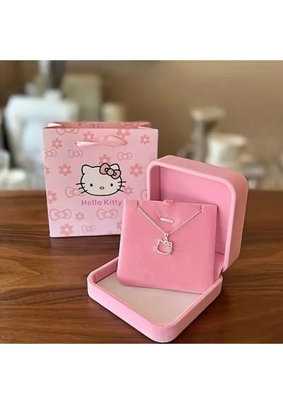 9059265194727 - Hello Kitty Figür Gümüş Renk Bijuteri Kolye Zarif Ve Şık Tasarım Kadın & Çocuklara Özel Hediye Gümüş