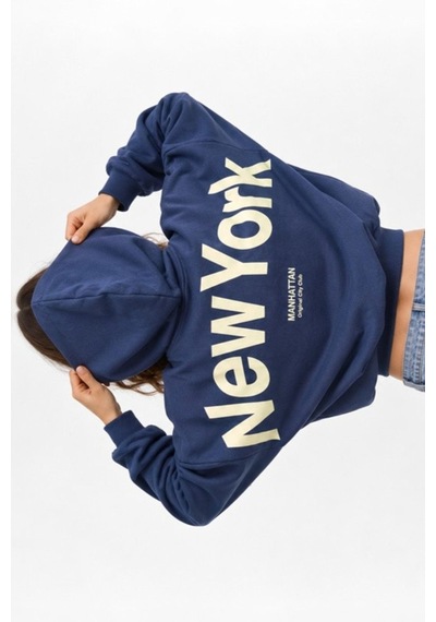 Hiccup Grafik Baskılı Oversize Sweatshirt Lacivert