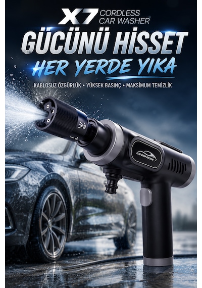 Kablosuz Basınçlı Oto Yıkama Makinesi 120w 17.1 Bar 5'i 1 Arada Başlık Köpük Hazneli X7