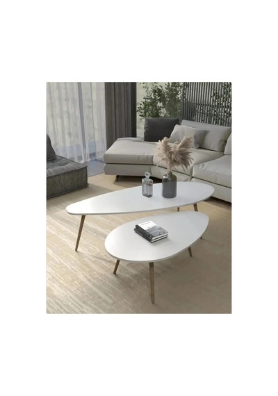 Orta Sehpa Seti Modern 2 Li Ahşap Ayaklı Beyaz