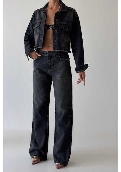 Lacarino 7650 Baggy Flare Kadın Jean Pantolon Brown Tint