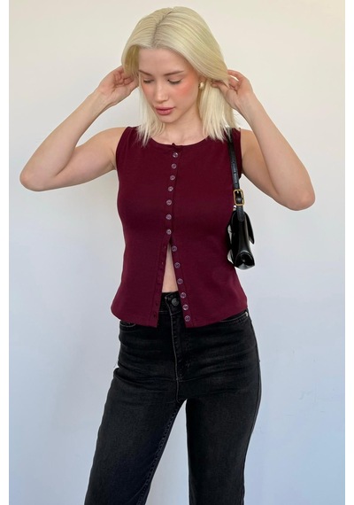 Bordo Bisiklet Yaka Düğmeli Kadın Bluz Mg2638 bordo