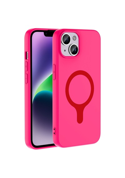 Maks Technology iPhone Uyumlu 13 Kılıf M-safe Şarj Özellikli Mkst Aris Silikon Kapak - Koyu Pembe