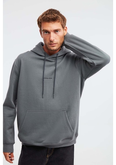 Grımelange Epıc  Erkek Yumusaçık Kumaşlı Kapüşonlu Kordonlu Regular Fit Nakışlı Açık Gri Sweatshirt