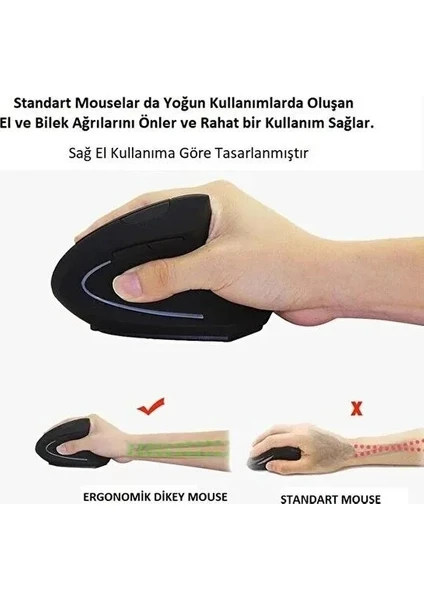 Kablosuz Ergonomik Dikey Mouse 800/1200/1600 Dpi Vert01