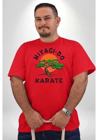 Angemiel Miyagi-do Karete Çocuk Logo Dizi Bonzai Ağaç Kırmızı Büyük Beden Erkek Kadın Unisex Basic Ön Baskılı Tişört Kırmızı