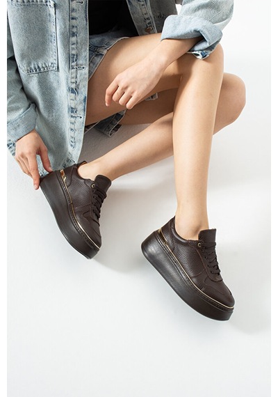 Dericia Shoes Nica Hakiki Deri Kadın Günlük Rahat Sneaker Ayakkabı Kahverengi