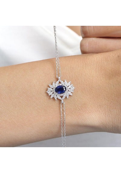Effective Diamond Venedik Dansı Sentetik Safir Taşlı Gümüş Bileklik