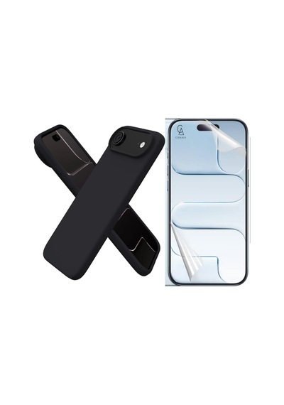 Apple Uyumlu iPhone 17 Air Içi Kadife Lansman Kılıf Ve Seramik Tam Kaplayan Cam Ekran Koruyucu Siyah