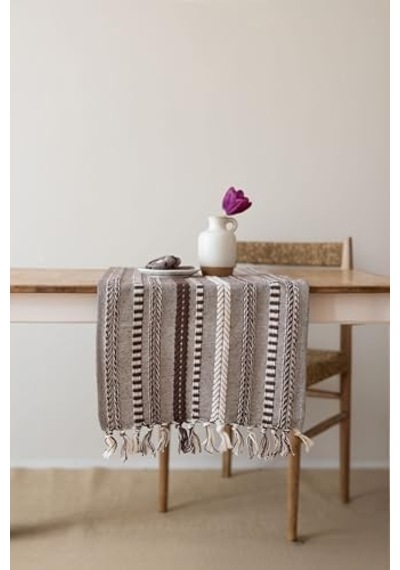 Neula %100 Pamuk Örme Runner 40 X 110 Cm Koyu Kahve Açık Bej