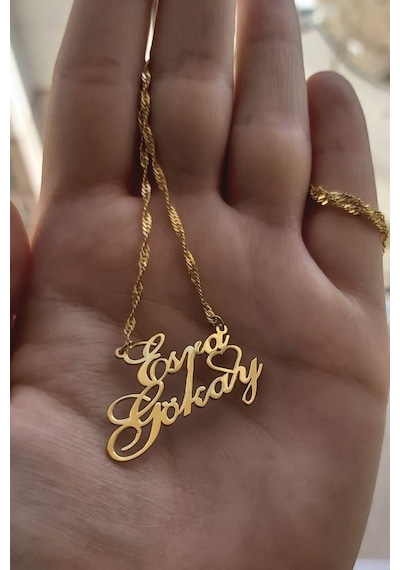 925 Ayar Gümüş 24 Ayar Altın Kaplama 2 İsimli Kolye