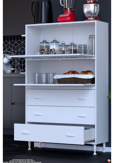 More 90 Cm Çok Amaçlı Organizer Mutfak Kiler Banyo 2 Kapaklı 3 Çekmeceli Mutfak Dolabı 90x150x32 Cm Beyaz More 90 Cm Çok Amaçlı Organizer Mutfak Kiler Banyo 2 Kapaklı 3 Çekmeceli Mutfak Dolabı 90x150x32 Cm Beyaz
