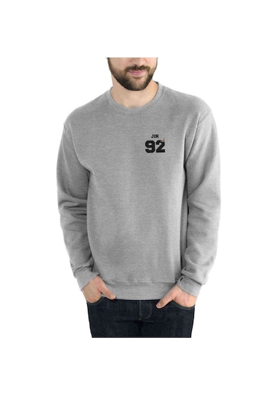 Bts Jin 92 Baskılı Gri Melanj Erkek Sweatshirt
