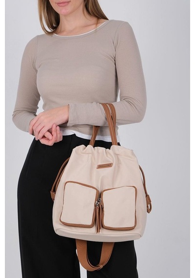 Silver Polo Sp1232 Kadın Sırt Çantası Saten Bej-taba