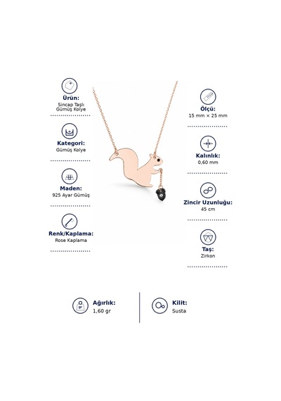 Sincap Taşlı Gümüş Kolye - Rose Rose Gold