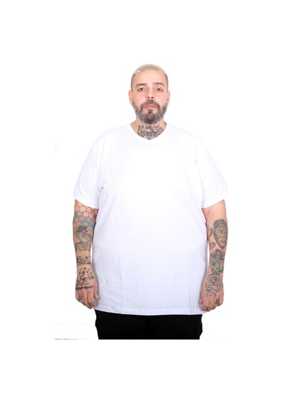 Mode Xl Büyük Beden Erkek Basic V Yaka T-shirt 20150 Beyaz Beyaz