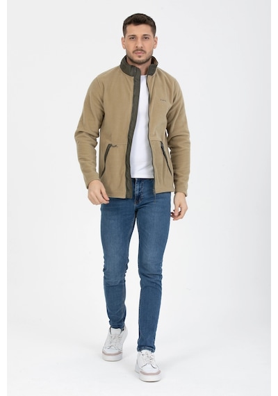 Yan Cep Fermuarlı Polar Beige Bej