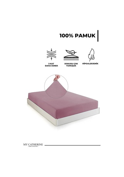 Lastikli Çarşaf Hipoalerjenik%100 Pamuk Penye Kumaş Lila 160x200 Çift Kişilik, Luxcarsaf Çok Renkli