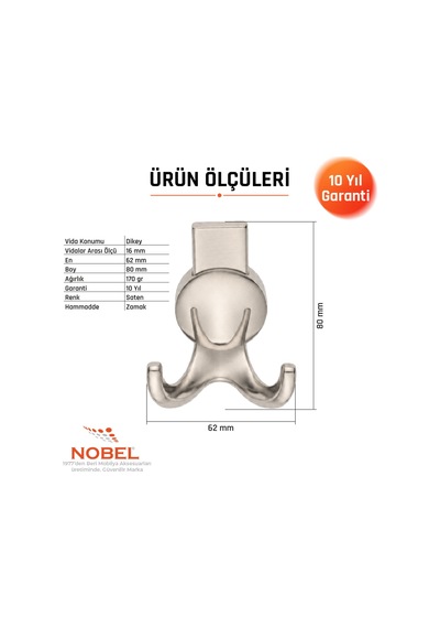 Solo Lüks Askı, Metal, Vestiyer Askı, 170 Gr, Dolap Askılık, Duvar Askılığı, Saten Vidalı
