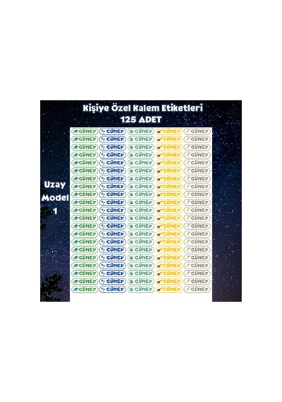 Kişiye Özel Uzay Temalı Kalem Etiketi 125 Adet - İsim Yazılı Sticker Diğer
