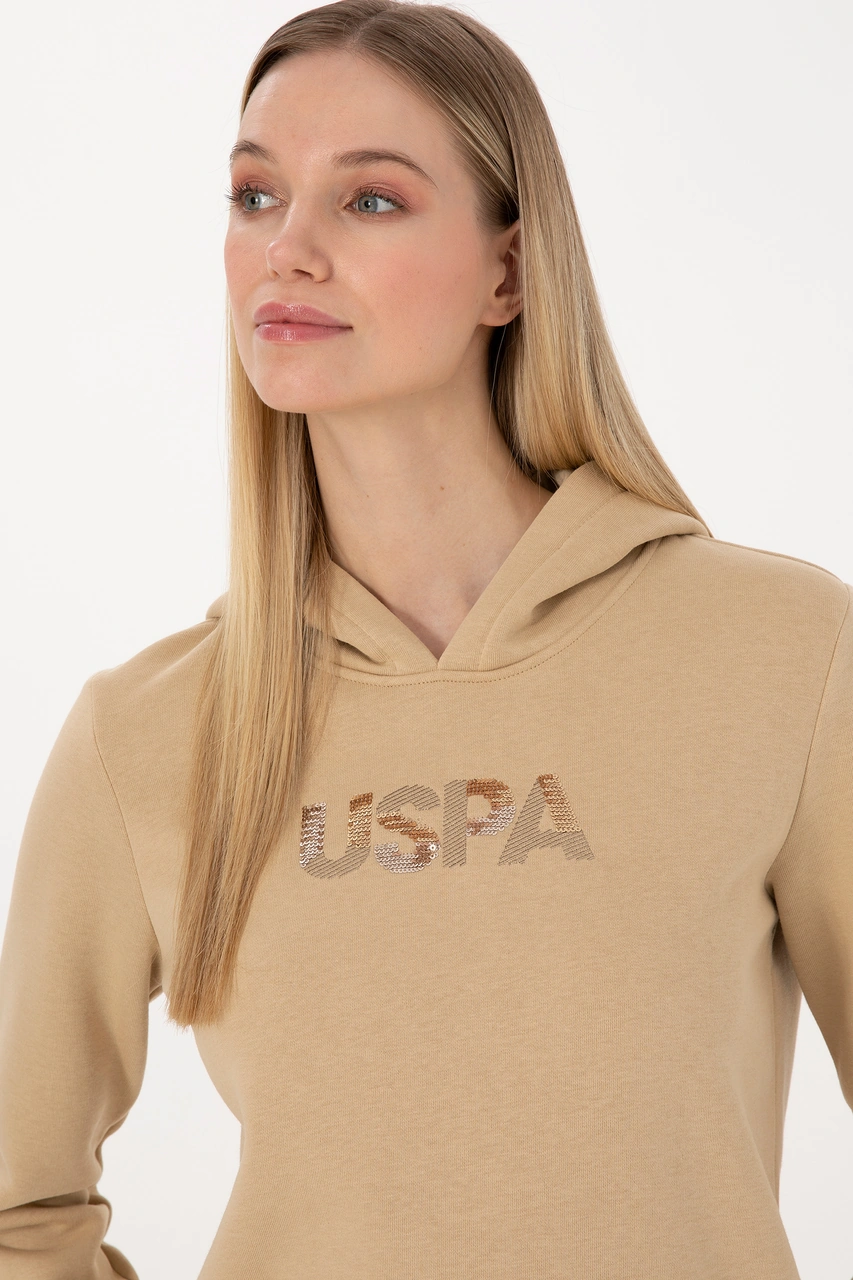 U.S. Polo Assn. Kadın Kum Kapüşonlu Basic Sweatshirt 50307711-VR085