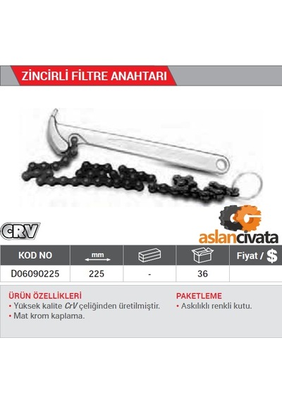 Dht Zincirli Filtre Sökme Anahtarı 225 Mm D06090225